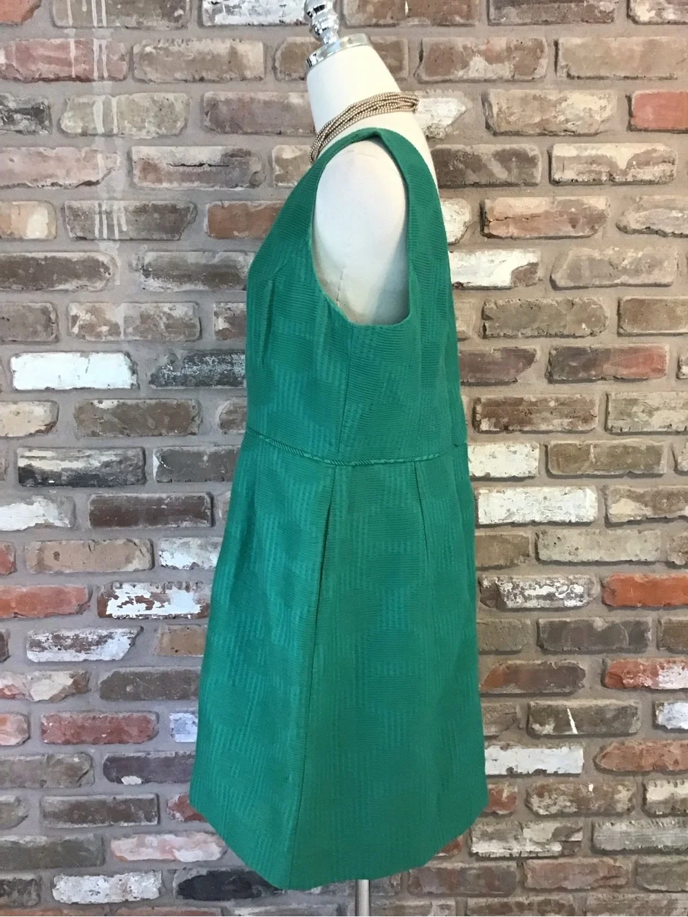 J. CREW Women's Emerald Green V-Neck Fit & Flare Pleated Knee Length Dress 14